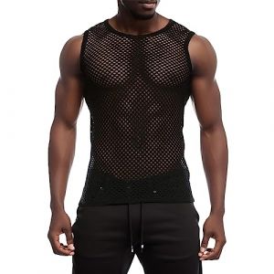 Mymyguoe D&eacute;bardeur en maille transparente pour homme - D&eacute;bardeur sexy en maille transparente - Haut respirant - Col rond - Haut en maille filet, Noir , M (Mymyguoe, neuf)