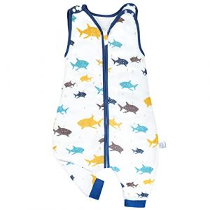 FLYISH DIRECT Gigoteuse a Pieds ete Gaze Coton, Gigoteuse tog 0.5, Turbulette ete, Turbulette a Pied 18-36 Mois, Requin (Flyish Direct EU, neuf)