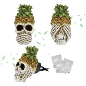 MisFun 3Pcs Voiture Skull Désodorisant, Tête D'ananas Diffuseur D'huile Aromathérapie, Clip de Purge d'air de Voiture Tête de Mort Déko Cadeau avec 3 Pastilles Parfumées pour Intérieur de Voiture (JIANGX, neuf)