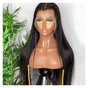 Perruque Avec Frange Black Long Natural Natural Hairline Silky Straitement sans glueless Wig Front Perruque for les femmes aux cheveux de bébé Perruque quotidienne Perruque Femme Cheveux Humains(24inc (yingyingyy, neuf)