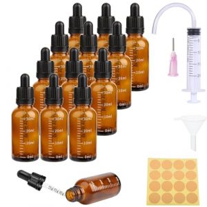 12PCS Flacon Pipette 30ml Ambré Flacon Compte Gouttes Petit Flacon en Verre Huile Essentielle Vide Avec Pipette Graduée & 5 Pièces d'accessoires pour Huiles Essentielles Parfums,Cosmétique,Voyageavec (business_kc, neuf)