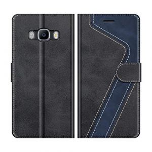 MOBESV Coque pour Samsung Galaxy J5 2016, Housse en Cuir Magnétique Fonction Stand Étui pour Samsung Galaxy J5 2016, Élégant Noir (NineFox, neuf)