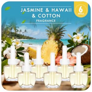 Desodorisant Maison Recharge, 3 Parfums en Alternance D&eacute;sodorisant &Eacute;lectrique Recharge Convient pour Air Wick/Glade Diffuseur Electrique, 6x19ML - Hawa&iuml;en, Jasmin, Coton (Scent-Hi, neuf)