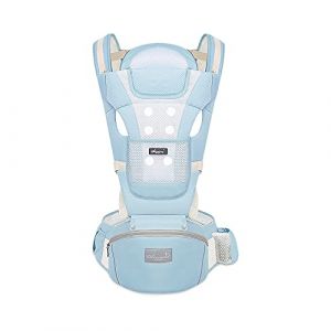 SONARIN Porte-bébé Respirant avec Siège à Hanche pour Nouveau-né et Enfant de 0 à 36 Mois,Pur Coton Maille 3D Porte Bébé Ergonomique,Taille Réglable Multifonctionnel,Jusqu'à 30 KG(Bleu) (SONARIN FR, neuf)