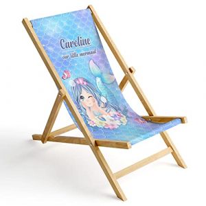 Enfants Chaise Longue Pliable en Bois Fauteuil de Plage Pliant en hetre Classique Lit de Plage Mermaid [119] (ferocity-shop, neuf)