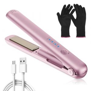 Mini fer &agrave; lisser sans fil, mini fer &agrave; lisser de voyage, pour cheveux courts, boucl&eacute;s et longs, batterie 3200 mAh, chauffage rapide en 20 secondes, rose (SwiftCart Azalaya, neuf)