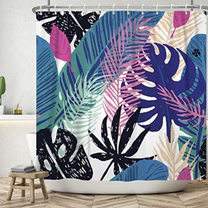 Ttincceer 180x180cm Aquarelle Abstrait Rideau de Douche Coloré - Monstera Feuille de Palmier Bleu Violet - Plante Tropicale Salle de Bain Baignoire Étanche (Zhanghaostore, neuf)