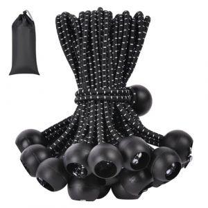 Adiwo Tendeur Elastique, 50pcs 10cm Tendeur Bache avec Boules, Sandow Elastique Caoutchouc, pour Bâche, Adapté aux Tentes, Bannières, Filets, Rideaux Harnais d’Extension (Noir et Blanc) (Yoowe, neuf)