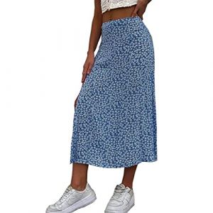 Générique Jupe Longue Femme Ete Fluide Bohème Jupe de Plage Femme Robe Florale Femme Chic Jupe Taille Haute Decontractée Jupes Femmes D éTé Jupe Mi Longue Femme Jupe Portefeuille Femme Femme Mode (KEIDE, neuf)