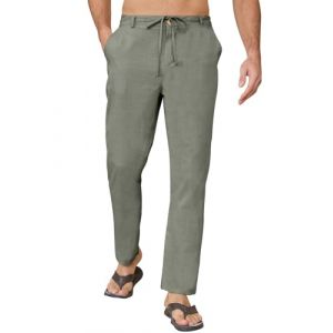 Yutdeng Pantalon Coton Lin Homme Ample Pantalon Lin Homme Décontracté Léger Pantalon Homme Lin Été Large Pantalon en Lin Homme Casual Respirant Pantalons Homme Plage Yoga Jogging Pants Ceinture Poches (Yuegood, neuf)