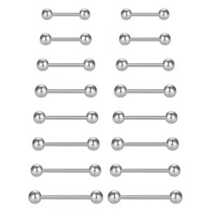 ZAMXHUG Piercings barbells - 16 pcs Langue Barre T&eacute;ton Anneaux 14G Acier Inoxydable Droite Barbell Piercing Bijoux,piercing tetons,piercing langue,piercing langue acier chirurgical,8 tailles (YU SHIYU DE SHOP, neuf)