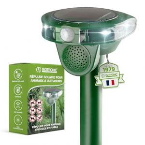 ISOTRONIC Répulsif solaire à ultrasons pour animaux, chats, chiens, animaux sauvages - Portée de 5 m par appareil - Fréquence réglable - 1 pièce (Internetz24, neuf)