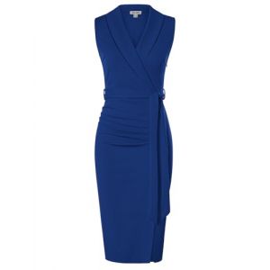 GRACE KARIN Robe Fourreau Femme sans Manches Col Châle Mi-Mollet avec Ceinture Amovible et Fente Élégante Bleu Foncé 40 (Claroine EU, neuf)
