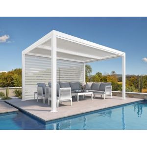 PURPLE LEAF Pergola Bioclimatique 4,24 x 3 m Pergola Aluminium avec Stores Enrouleurs sur Un c&ocirc;t&eacute; Tonnelle de Jardin Lames Orientables Pergolas Jardin Ext&eacute;rieur, 1 C&ocirc;t&eacute; Long, Blanc (PURPLE LEAF, neuf)