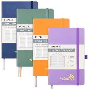 POPRUN Carnet de notes ligné A5 Paquet de 4, Couverture rigide, Papier 120 g/m², 128 Pages Numérotées, Étiquettes Autocollantes et 8 Feuilles Détachables, Bleu marine,Orange,Vert minuit,Violet (Time Works Wonders, neuf)