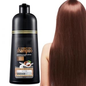 Shampoing de coloration noire pour cheveux - 500 ml - Huile de noix de coco - Couleur instantanée - Avec huile de coco et herbes - Coloration longue durée et ne se décolore pas - Avec ingrédients (banxur, neuf)