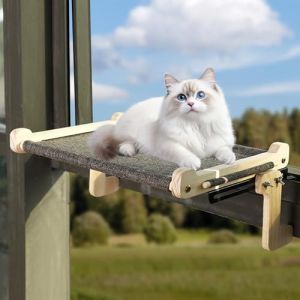 Chaise longue pour chat - 45 x 36 x 20 cm - Hamac pour chat - Lit suspendu en bois - Confortable - Amovible - Design peu encombrant - Pour grands chats jusqu'&agrave; 40 kg (gris) (EverTre, neuf)