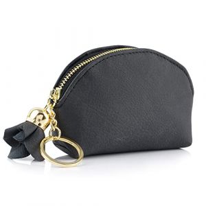 BETESSIN Porte Monnaie Femme Portefeuille Noir avec Pendentif Pochette Petit Bourse Fermeture Eclair Porte-Cartes en PU Cuir Cadeau de Fête Anniversaire pour Femmes Filles (ShanDongYuRui, neuf)