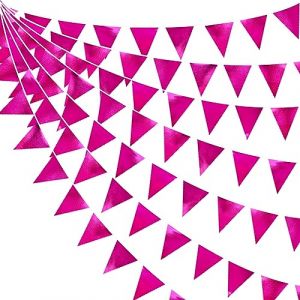32Ft Rose Vif Fanion Guirlande Bannière Bruant Décoration de Fête Rose foncé Tissu Triangle Drapeau Banderole pour Fille Anniversaire Bapteme Mariage Rose d'octobre Pique-Nique Fiesta Deco Suspendue (MZY Co., Ltd, neuf)