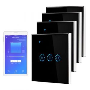 Lot de 4 interrupteurs de volet roulant - Commande Wi-Fi - Minuterie Smart Life Smart Curtain Switch APP Remote & Voice Control - Compatible avec Alexa Echo et Google Assistant - Noir (liwantech, neuf)