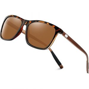 KANASTAL Lunettes de Soleil Homme Femme Polarisées Lunette de Soleil Marron Monture Léopard Al-Mg Rectangulaire Classique Rétro avec Protection UV400 pour Conduite Pêche (kanastal, neuf)