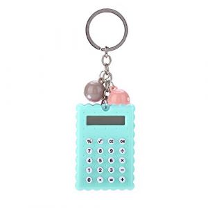Mignon Mini Calculatrice Portable, ASHATA Mini Calculatrice de Poche 8 Chiffres avec Porte-clés-Bleu Bouton en Silicone Couleur (Vert) (Richer-R123, neuf)