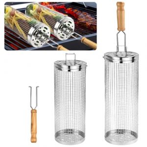 DTYGUIXE 2 PCS Panier à Griller Roulant 32.5 * 11.5cm Paniers À Griller Cylindriques Paniers de Grillage Enroulable Panier de Barbecue en Acier Inoxydable Panier À Légumes pour Grillades en Plein Air (PAULS PETERSONS, neuf)