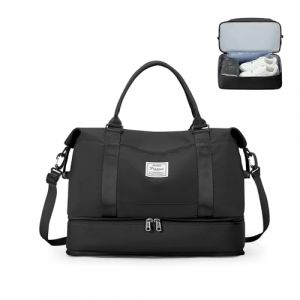 HPLQQ Sac de Voyage Femme 40x20x25, Bagage Cabine 40x30x20 Ryanair, Imperm&eacute;able Sac fourre-Tout de Sport pour Week-End pour Travel Gym Danse avec Compartiment Chaussures,A02-Noir (HPLQQ, neuf)
