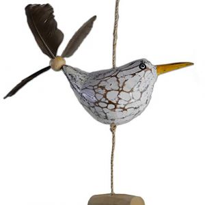 ART-CRAFT Carillon à vent mouette avec hélice à plume avec 1 mouette décorative + 2 plumes de rechange en bois - Figurine d'animaux comme décoration maritime, décoration de balcon ou de jardin (ART-CRAFT, neuf)