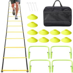 Navaris Kit &Eacute;chelle d'Agilit&eacute; Entra&icirc;nement Sport - Set Complet 1x &Eacute;chelle 4X Haie 10x C&ocirc;ne 4X Clou et 1x Sac Transport - Football Rugby Tennis (SX-Commerce, neuf)