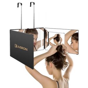 JUSRON Miroir Maquillage Lumineux, LED Miroir Coiffure 360° Self Cut -3 Faces Barbier Supports Hauteur Réglable, pour Coiffure Rasage et Coupe(avec LED) (JUSRON FR, neuf)