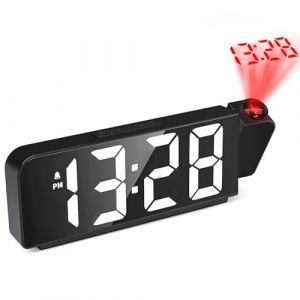 Probuk Reveil Projecteur Plafond, Reveil Projecteur 180°, Réveil Projection avec Température, 4 Niveaux de Luminosité Réglable Horloge NuméRique LED, Charge USB, pour Chambre, Bureau (CZWTingwei, neuf)