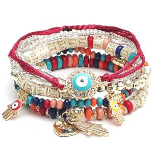 Cubahop multicouche Hamsa perle empilable color&eacute; love Bracelet fantaisie &eacute;lastique bracelets color&eacute;s main accessoires pour femmes et filles (rouge 1) (Cubahop, neuf)