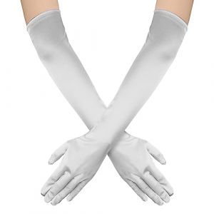 NQEUEPN Long Gants Femme, 52cm Long Gants Satin Gants Opéra Extensibles des Années 1920 Soins des Mains Gants Hydratants pour Femmes Filles Soirées Dansantes(couleur argent) (funysion, neuf)
