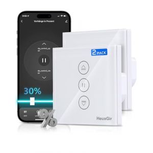 HEUXGIR Interrupteur Volet Roulant Connecté, 86x86mmInterrupteur Tactile pour Rideau de Fenêtre Compatible avec Alexa, Google Home, Contrôle de Pourcentage et Commande Vocale Fil Neutre Requis (2) (heuxgir, neuf)