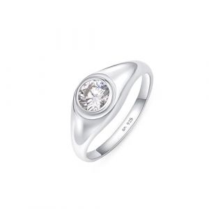 Amberta Bague Argent Sterling 925 pour Femme Massif | Bague Pouce pour Femme | Bague Chevalière | Bague en Argent pour Femme: Bague Chevalière avec Zircon Taille 62.2 (Amberta, neuf)