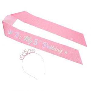 IWOWHERO Ensemble 3 Pi&egrave;ces pour Fille 5 Ans &ndash; Couronne Paillet&eacute;e &laquo; Joyeux Anniversaire &raquo; Serrage-T&ecirc;te Rose Scintillant et &Eacute;charpe D&rsquo;Anniversaire &ndash; Accessoires L&eacute;gers pour F&ecirc;te (Langeriy, neuf)