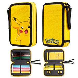 Pok&eacute;mon Trousse Enfant et Ado avec Fournitures Scolaires Kit Papeterie Pikachu Trousse Double Compartiment Crayons HB Kit Dessin Coloriage (Pikachu) (Get Trend., neuf)