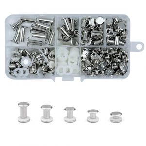 KUKUJIWA 80 Vis de Reliure,Rivets de Reliure à Tête Plate,M5*5/8/10/12/15 mm Rivet à Visser Vis à Chicago,Vis Chicago Screws métal tête ronde chicago stud vis DIY Book Scrapbook Reliure(Argent) (KuKuJiWa, neuf)