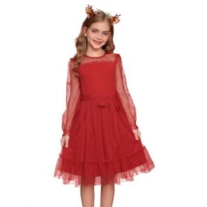 Grace Karin Robe en maille &agrave; manches longues pour fille - &Eacute;l&eacute;gante et d&eacute;contract&eacute;e, coupe A, robe de princesse de f&ecirc;te avec ceinture, Rouge, 10-11 ans (Claroine EU, neuf)