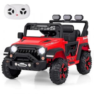 GOPLUS Voiture Electrique Enfants 2 Places 12V avec Télécommande, Lecteur Musique, Lumières LED, Quad 4x4 Electrique Enfants Démarrage Progressif, 3 Vitesses, pour Enfant 3+ Ans,Charge 30KG (Rouge) (Augenstern24, neuf)
