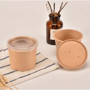Arredo Chef Bol &agrave; Soupe en Carton kraft, Pot en papier, Gobelet pour Cr&egrave;me Glac&eacute;e, Bol jetable &Eacute;tanche et R&eacute;sistant &agrave; la Chaleur lot de 50 pi&egrave;ces (490 ML, Couvercle en PP) (Arredochef, neuf)