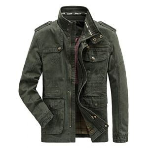 MERCIYD Veste demi-saison cargo pour homme, col montant, en coton, plusieurs poches, style militaire, adaptée à l’hiver, l'automne, décontractée, coupe-vent, Vert armée., XXL (LIIOO, neuf)