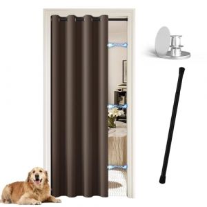 JCyh Rideau de Porte avec Tringle, 1 Pièce Marron Rideau Phonique Anti Bruit avec Bouton Magnétique pour Rideau Separation de Piece, Tringle Noir 70-125 cm (JCYH, neuf)