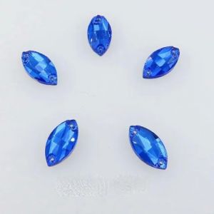 Perles en strass en cristal en forme d'œil de cheval à dos plat avec deux trous, à coudre sur des chaussures, des sacs, des garnitures de bricolage-7 Saphir clair-5x10mm 50 pièces (hangzhouyazhendianzishangwu, neuf)