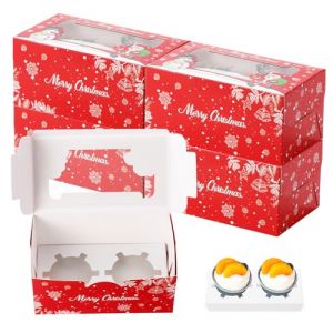 Fippy Lot de 50 Bo&icirc;tes &agrave; Cupcakes de No&euml;l 2 Trous, Bo&icirc;tes &agrave; G&acirc;teaux de No&euml;l, Bo&icirc;te &agrave; Muffins &agrave; Cupcakes avec Fen&ecirc;tre, Bo&icirc;tes &agrave; Biscuits de No&euml;l pour P&acirc;tisseries, Cupcakes, Friandises, Biscuits (Zeengo, neuf)
