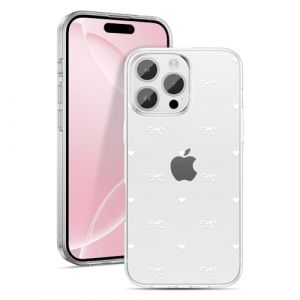 ZTOFERA Coque pour iPhone 16 Pro Max, Mignon Motif C&oelig;ur d'amour et N&oelig;ud Papillon Design Coque Esth&eacute;tique &Eacute;tui Transparente Souple TPU Housse de Antichoc Protection pour Filles Femmes, Noeud Blanc (utopmore, neuf)
