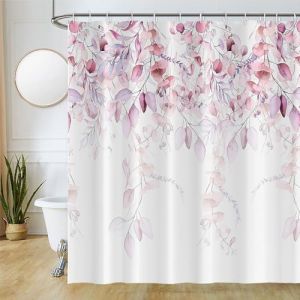 Uiiooazy Rideau Douche Rose Violet, Rideau de Douche Feuilles d'eucalyptus Rideau de Baignoire Anti Moisissure Imperméable Tissu Polyester Lavable Rideau Salle de Bain avec 12 Crochets 180Lx180Hcm (dongguibinjingpinxiaodianpu, neuf)