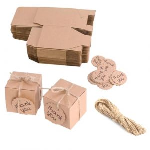 WUSJCOF Lot de 30 boîtes en papier kraft pour mariage et bonbons, boîtes de fête, bricolage, corde de jute, mini cadeaux, contenant à dragées (5 x 5 x 5 cm) (NAROU DUTEN, neuf)