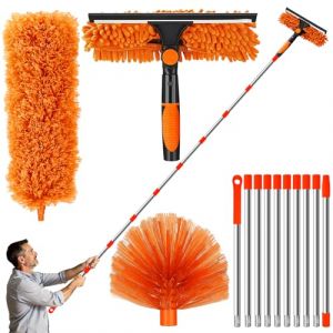 DESPOINA Plumeau T&eacute;lescopique Extension R&eacute;Glable 6m, Poussiere Plumeau Chenille Lavable Microfibre, Balai Toile d'Araign&eacute;e, Raclette de Fen&ecirc;tre, Plumeau Poussiere Telescopique pour Plafonds (Orange) (DESPOINA MARIA, neuf)